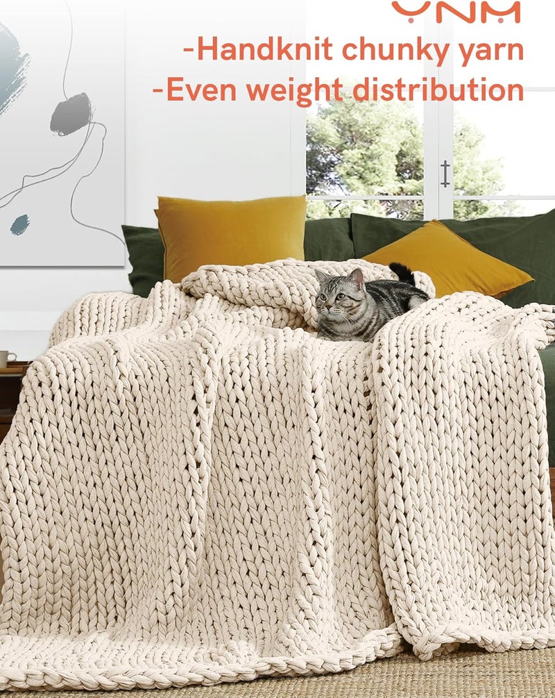 YnM Cotton Weighted Blanket, Handmade Chunky Knitted Design, Soft and Cozy, Temperature Regulating and Breathable, Machine Washable Throw for Sleep or Home Decor (Cream White, 43x50 Inch, 10lbs) - Image 2